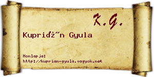 Kuprián Gyula névjegykártya